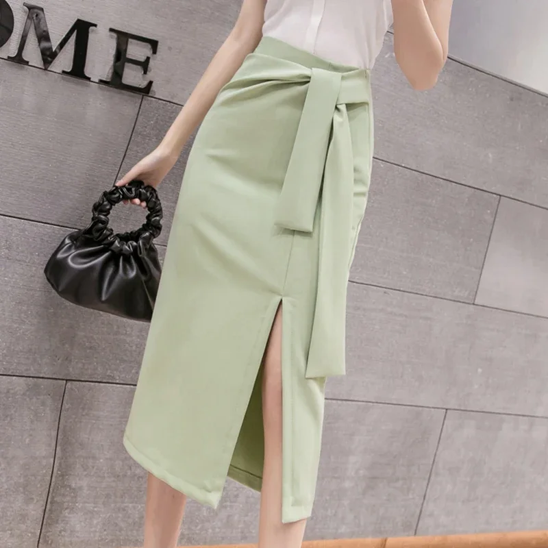 

Black Lace-Up Sexy Clothing Split Bodycon High Waist Pencil Skirt 2024 Lady Fashion Summer Wrap Skirts New Women Elegant Skirts