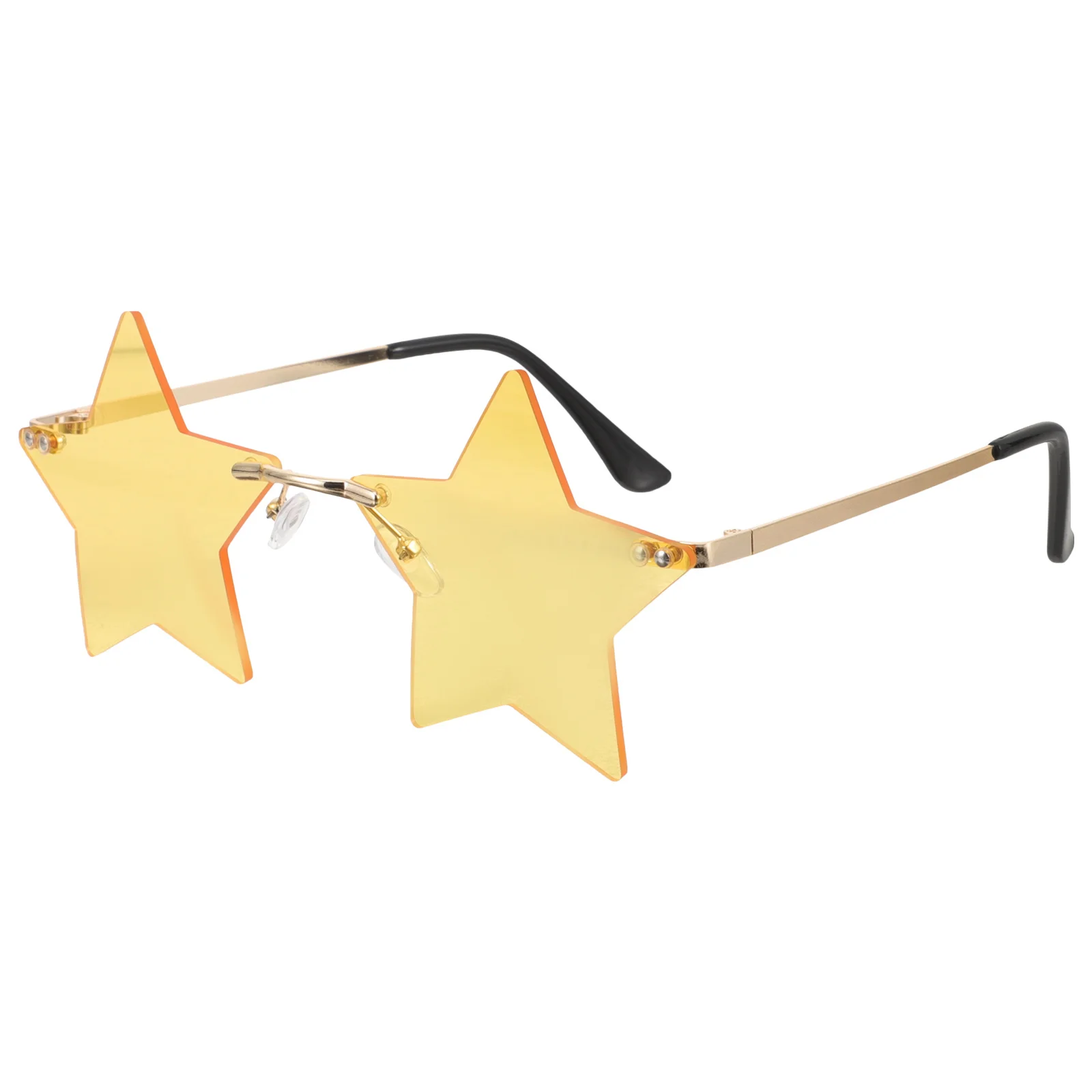 

Gold Frame Yellow Lens Star Sunglasses Rimless Party Glasses For Adults Festival Accessories Women Fun Eyewear