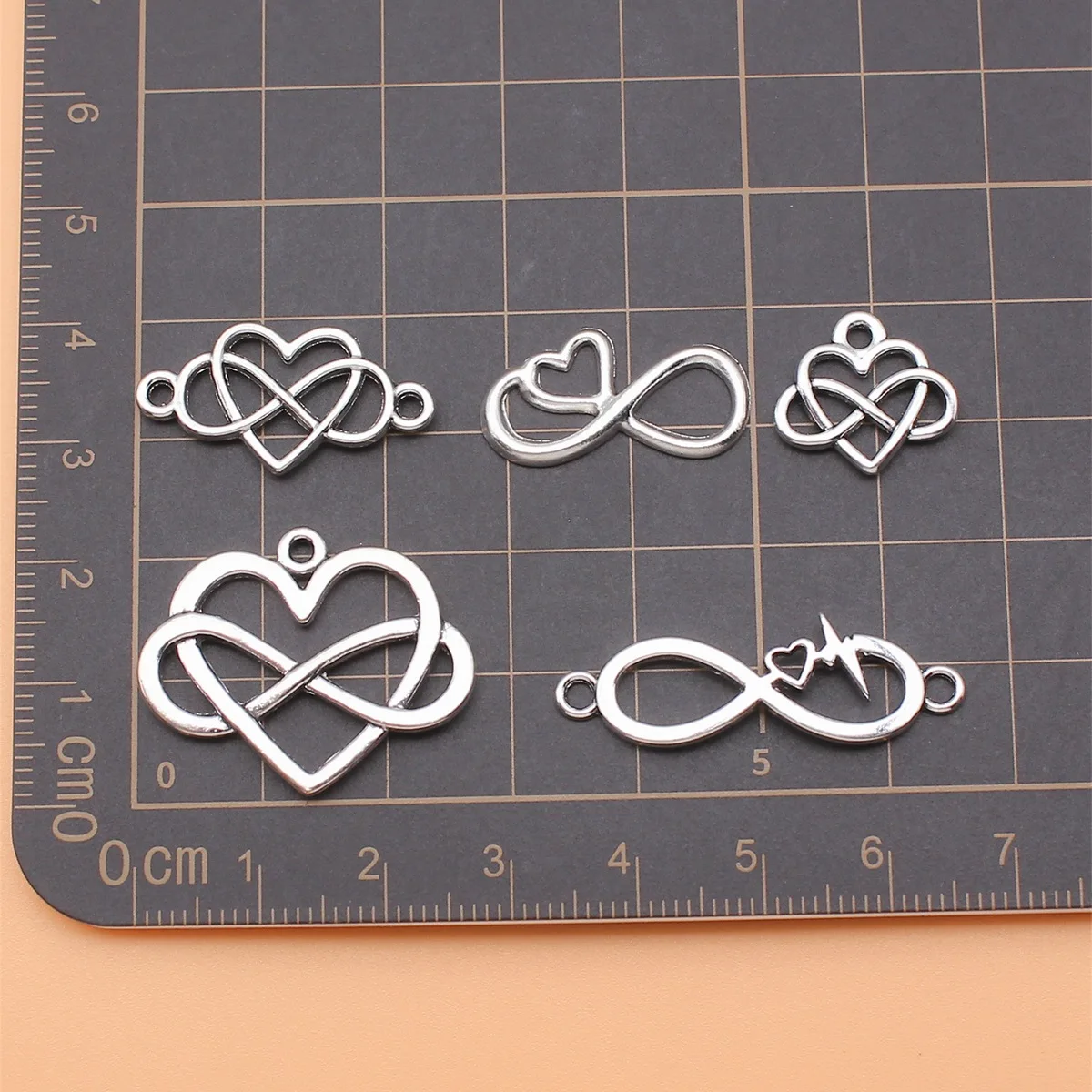 5pcs Antique Silver Color Infinity Symbol Heart Charms Collection For DIY Jewelry Making, 5 Styles, 1 of Each