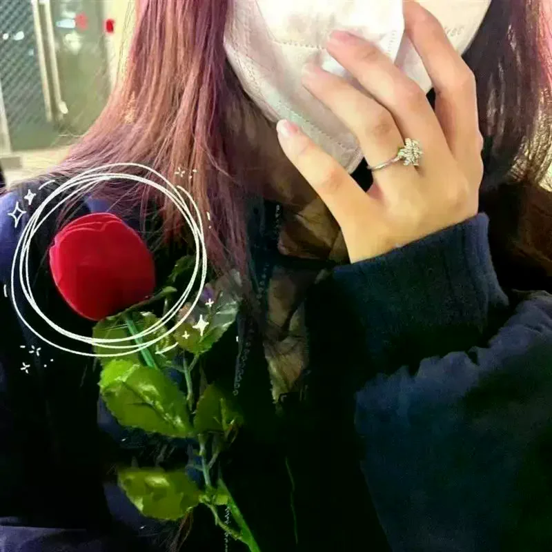 

Red Rose Flocked Jewelry Box Creative Proposal Ring Storage Box Romantic Engagement Ring Case Gift Box For Valentine's Day