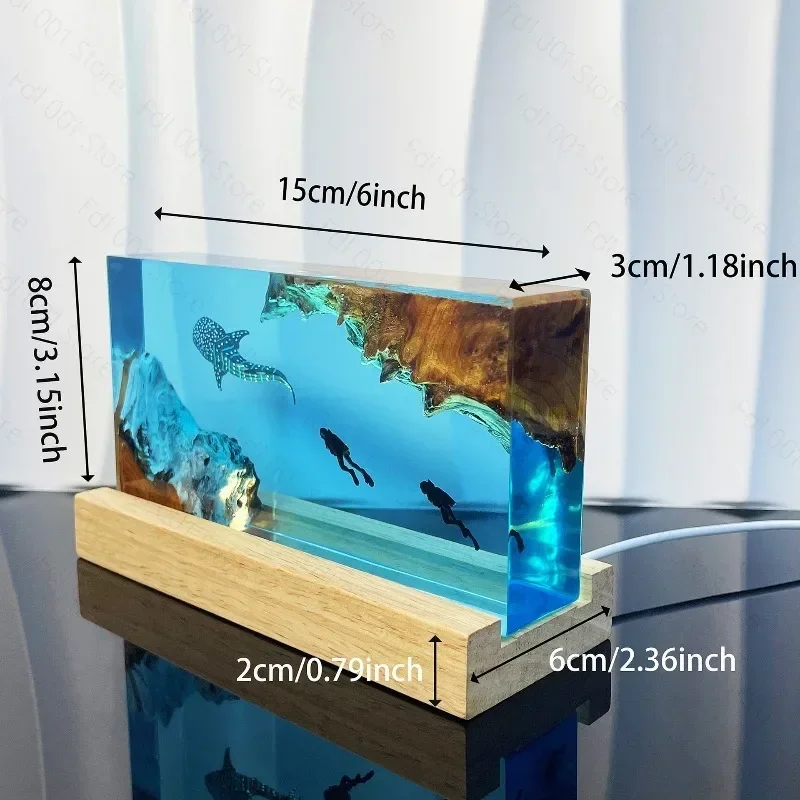 Personalized Wood Resin Night Light Whale Shark & Diver Sculpture for Deep‑Sea Theme Home Decoration Gift