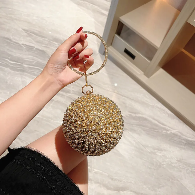 

Fancy Ball Shape Handbag Rhinestone Glittering Banquet Handbag Shoulder Crossbody Bag Delicate Gift For Friends