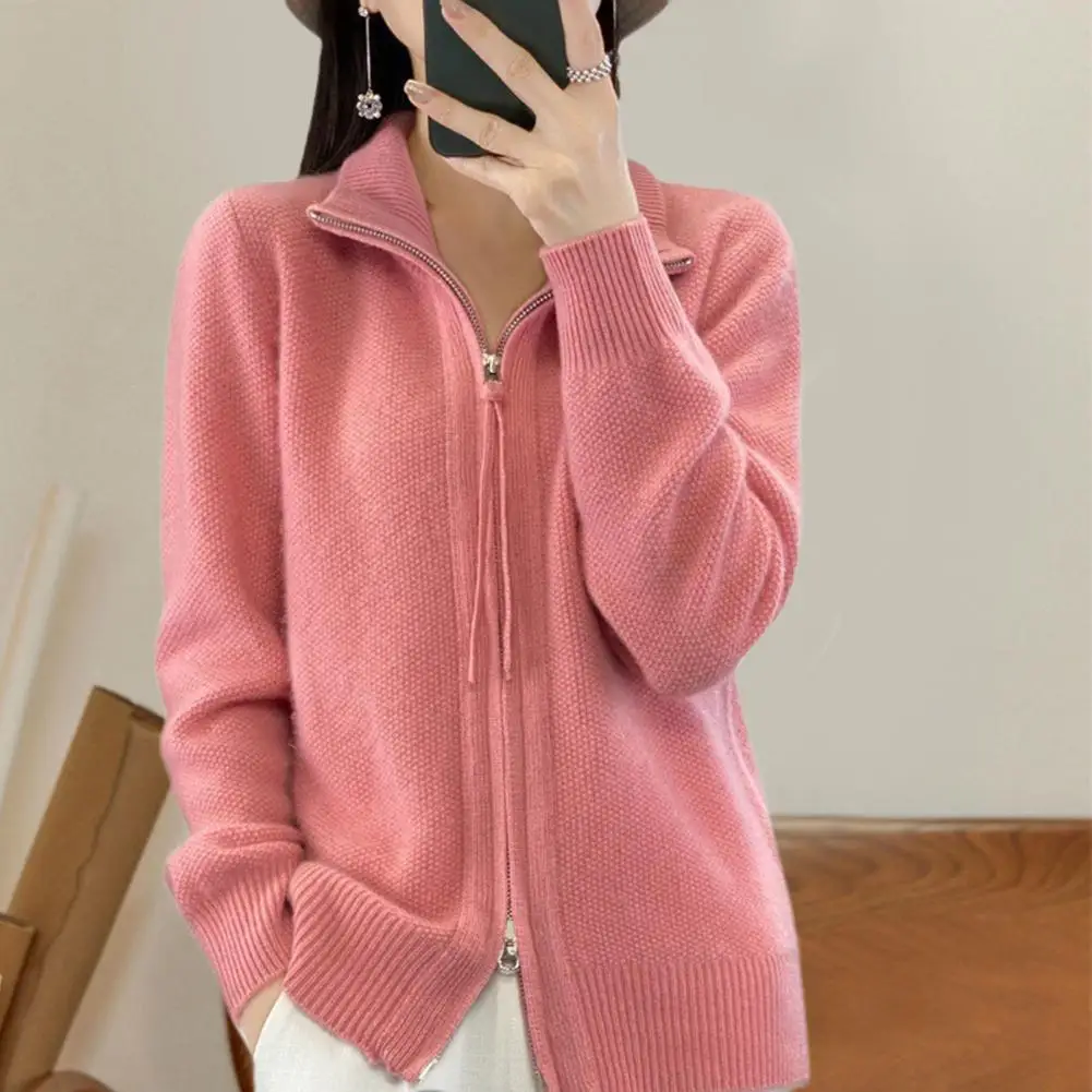 Knitted Cardigan Jacket Stylish Women's High Collar Knitted Sweater Coat with Double Zipper Placket Autumn Winter for Weather