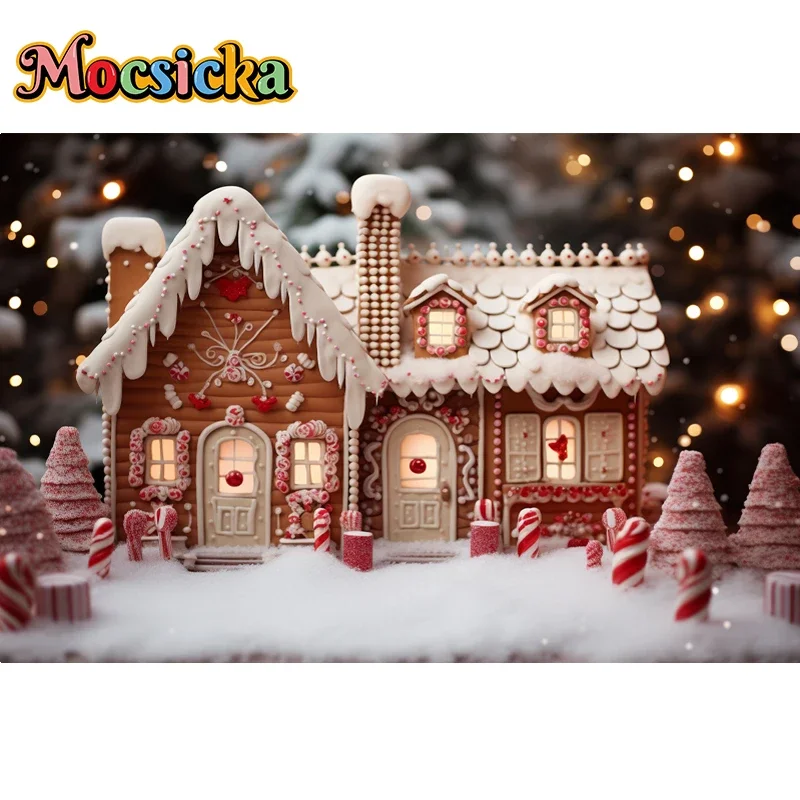 Christmas Candy House Background Photography Winter Snow Xmas Birthday Backdrop Decor Children Kids Cake Girls Tree Photo Studio