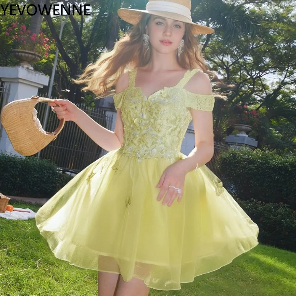 DAMA Dress 3D Butterfly Homecoming Dresses for Teens Cold Shoulder Short Sparkly Tulle Sequin Prom DAMA Dresses for Quinceanera