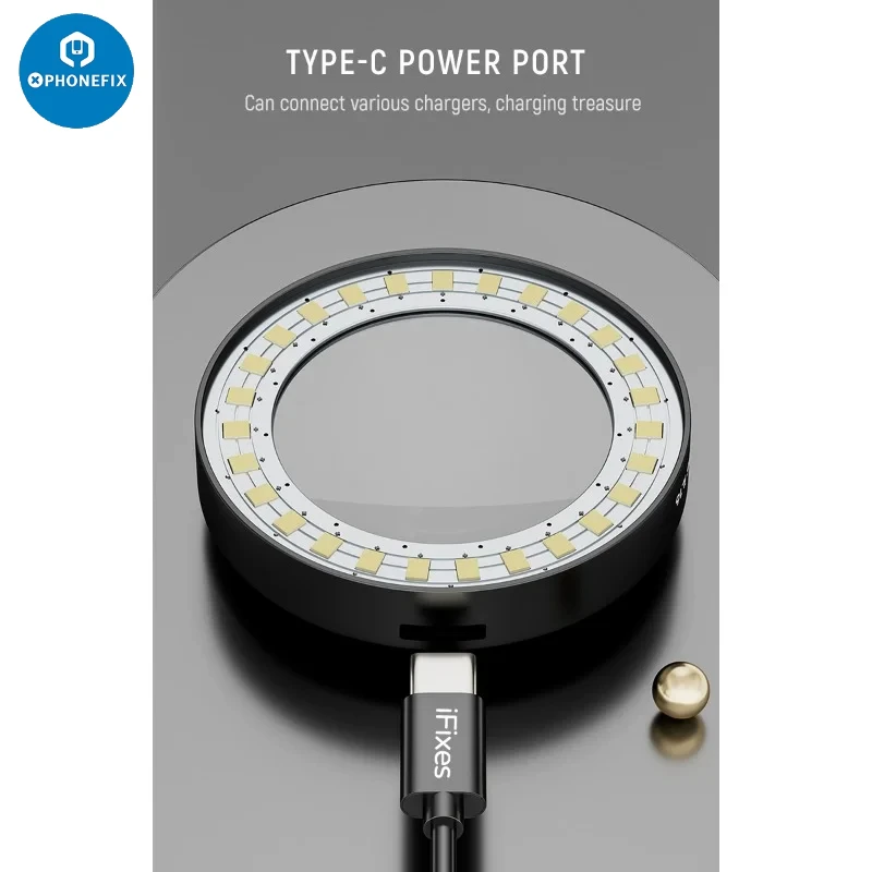 Aluminium Alloy 63mm Microscope Dust-proof High Brightness LED Ring Light Source TYPE-C Port for Phone Soldering Repair Tool