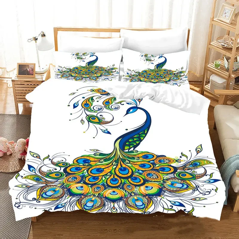 

Peacock Feather Bedding Set Peacock Duvet Cover Set Single Double King For Adult Women Microfiber Comforter Cover Bedroom Decor