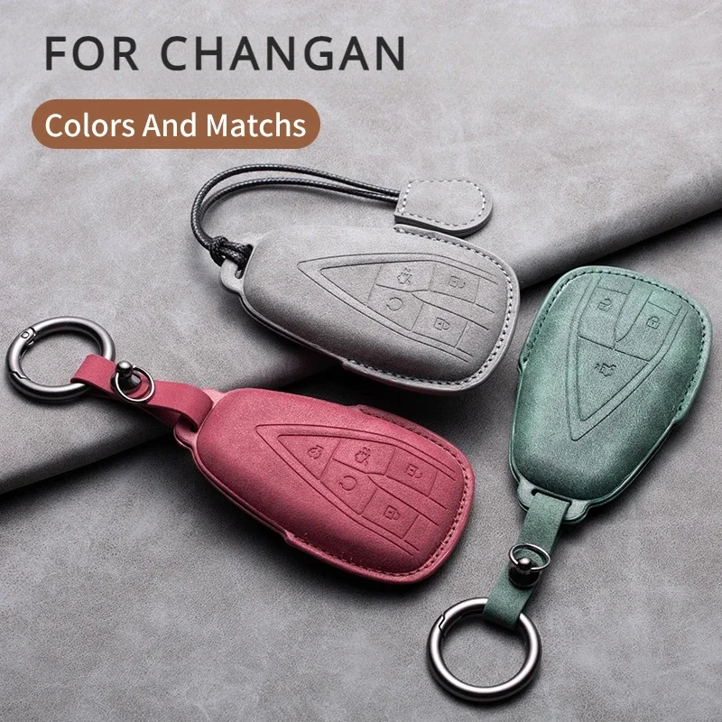 Leather Car Key Case Cover Fob for Changan CS35PLUS CS35 Plus CS55 PLUS CS75 PLUS Eado UNI-T UNI K Oushang X5 X7 EV 2019-2022
