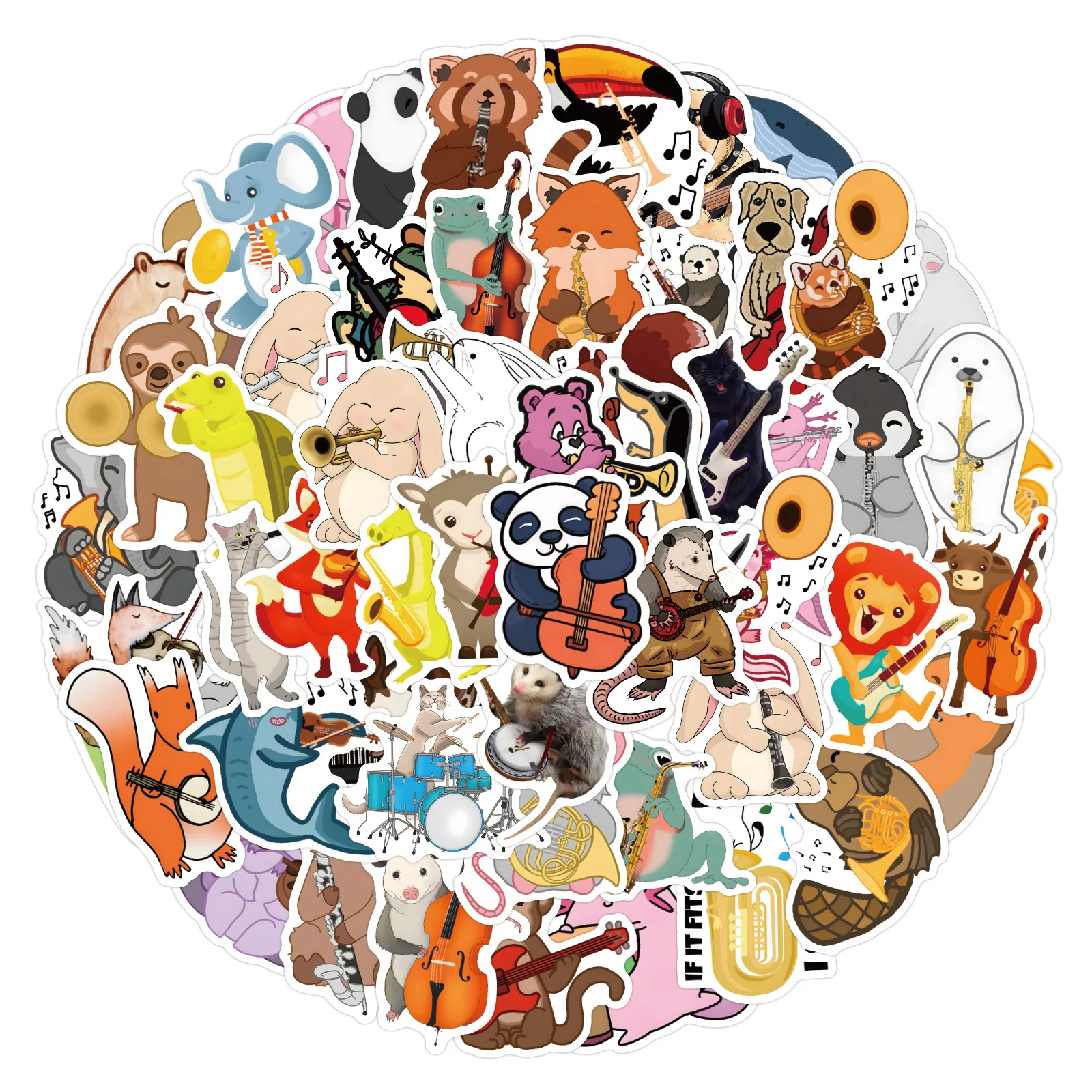 100PCS Animal Band Graffiti Stickers Cartoon Musical Instruments Cute Decorative Phone Case Laptop Waterproof Stickers Kids Toy