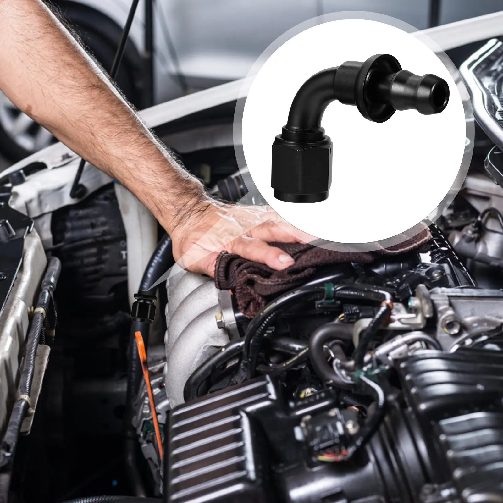 

An6 Push on Hose End 90 Degree Swivel Aluminum Alloy Fitting for Fuel Injection Engine Oil Cooler Brake Fluid Oil Line Adapter
