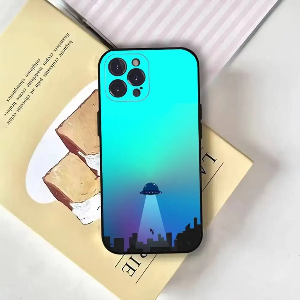 UFO 외계인 물건 iPhone16,15,14,13,12,11 Plus,Pro Max,XS,X,XR,SE,Mini,8,7,소프트 블랙 커버용 전화 케이스