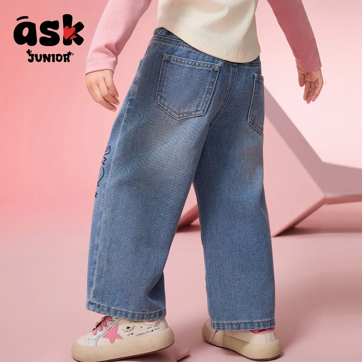 اسأل جونيور ربيع الأطفال الدنيم السراويل واسعة الساق الفتيات السراويل عارضة السراويل المستقيمة #4