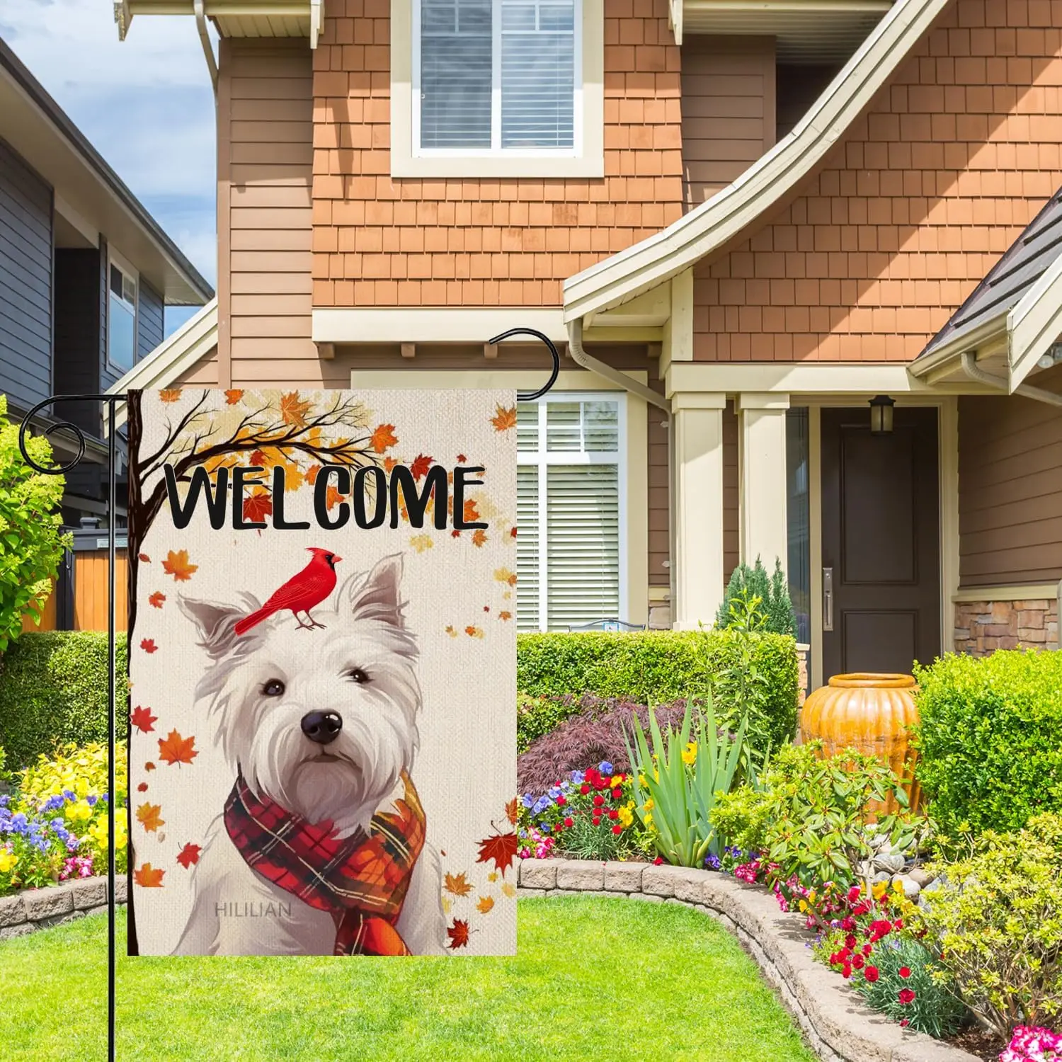 Welcome Fall Westie-Dog Decorative Garden Flag, Autumn Cardinal Red Bird Maple Leaves Puppy Home Yard Thanksgiving Farmhouse zzo