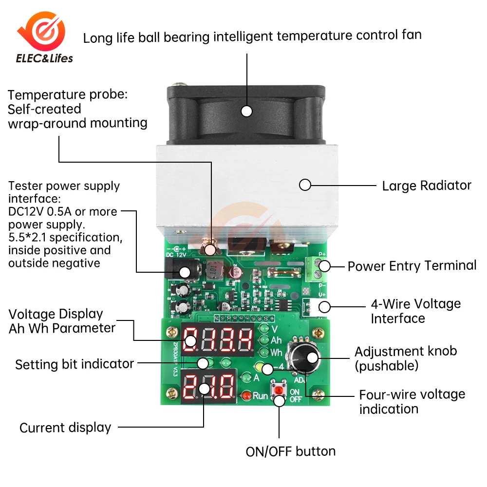 110W 60W 9.99A 30V DC obciążenie bateria litowa testery pojemność monitora rozładowania zasilacz miernik 9.99A płyta