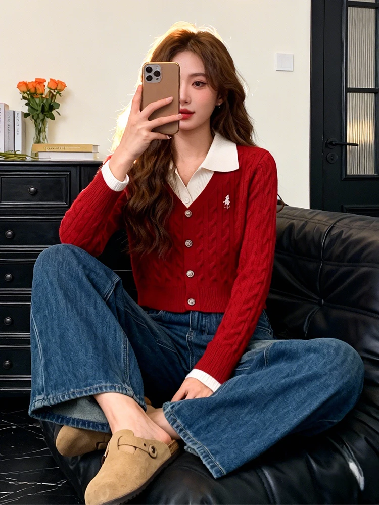 Sli Quali Cardigan de malha feminino Faion anti-envelhecimento outono inverno nova chegada pequena fraança Sle casual ajuste longo S...