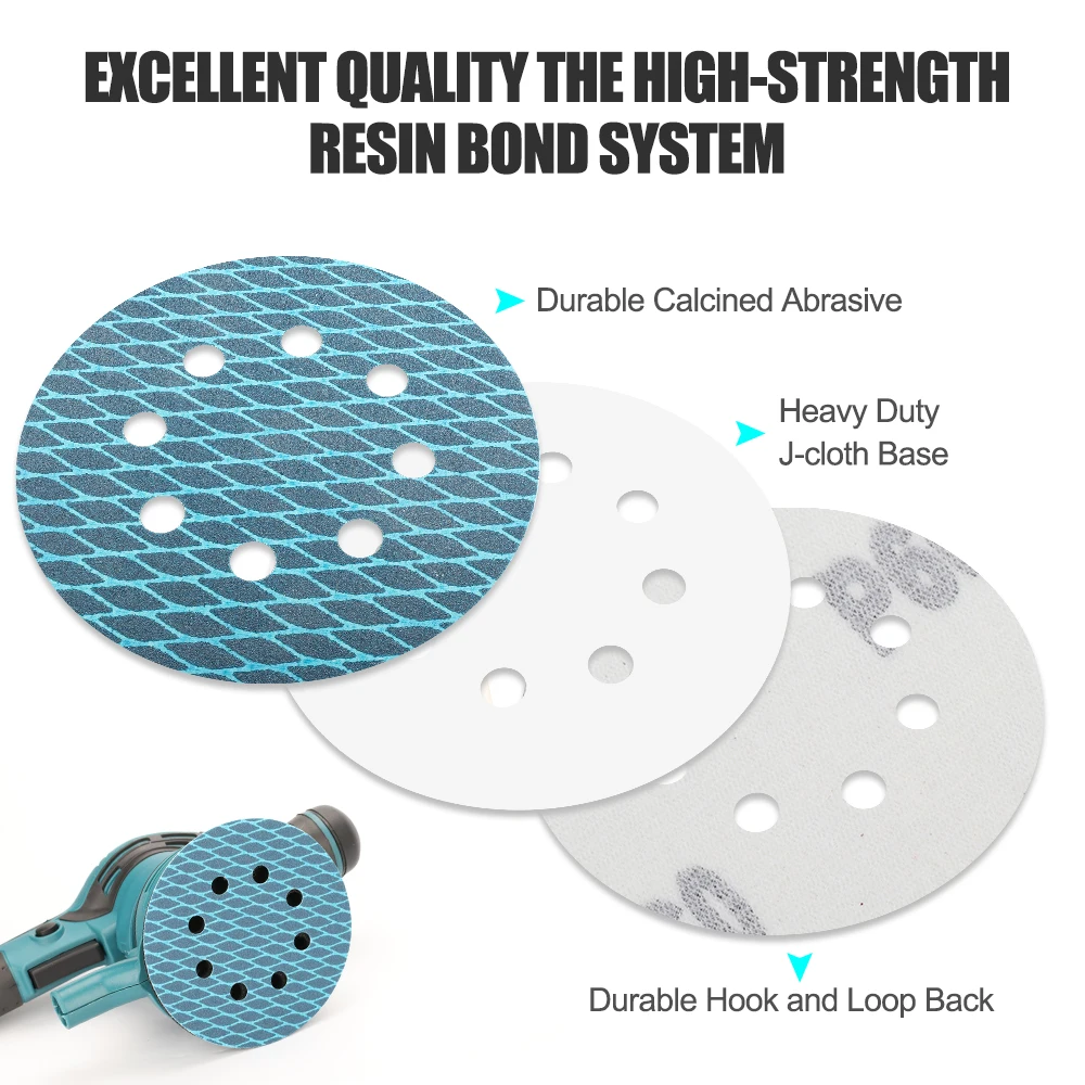 CMCP 10pcs 5lnch 125mm Diamond Shape Sanding Disc Orbital Sander Sandpaper 8 Hole Hook and Loop Pads Polishing Tools Grit 60-400