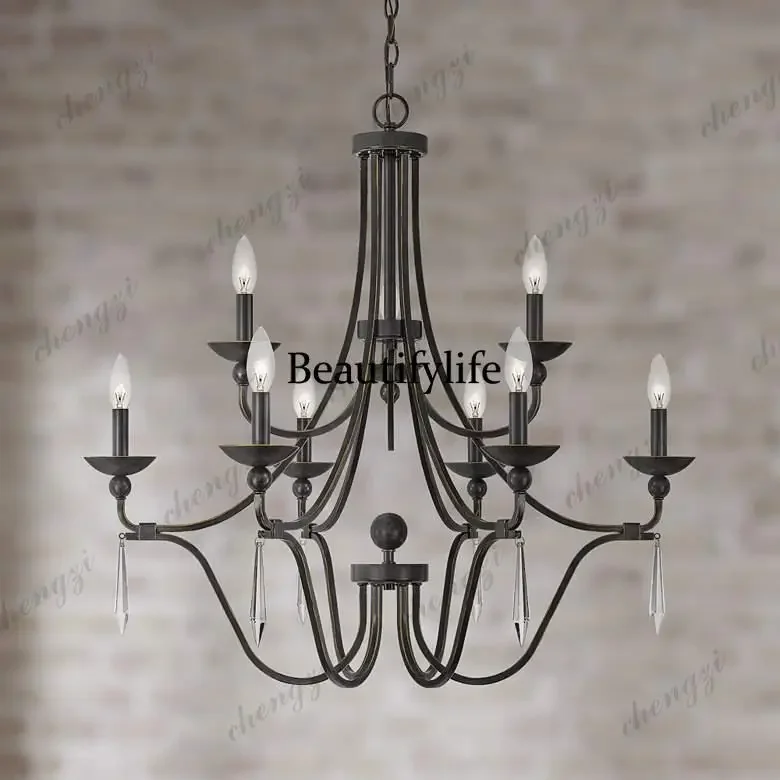 M138 American retro simple wrought iron crystal decorative chandelier French country bedroom living room B & B restaurant