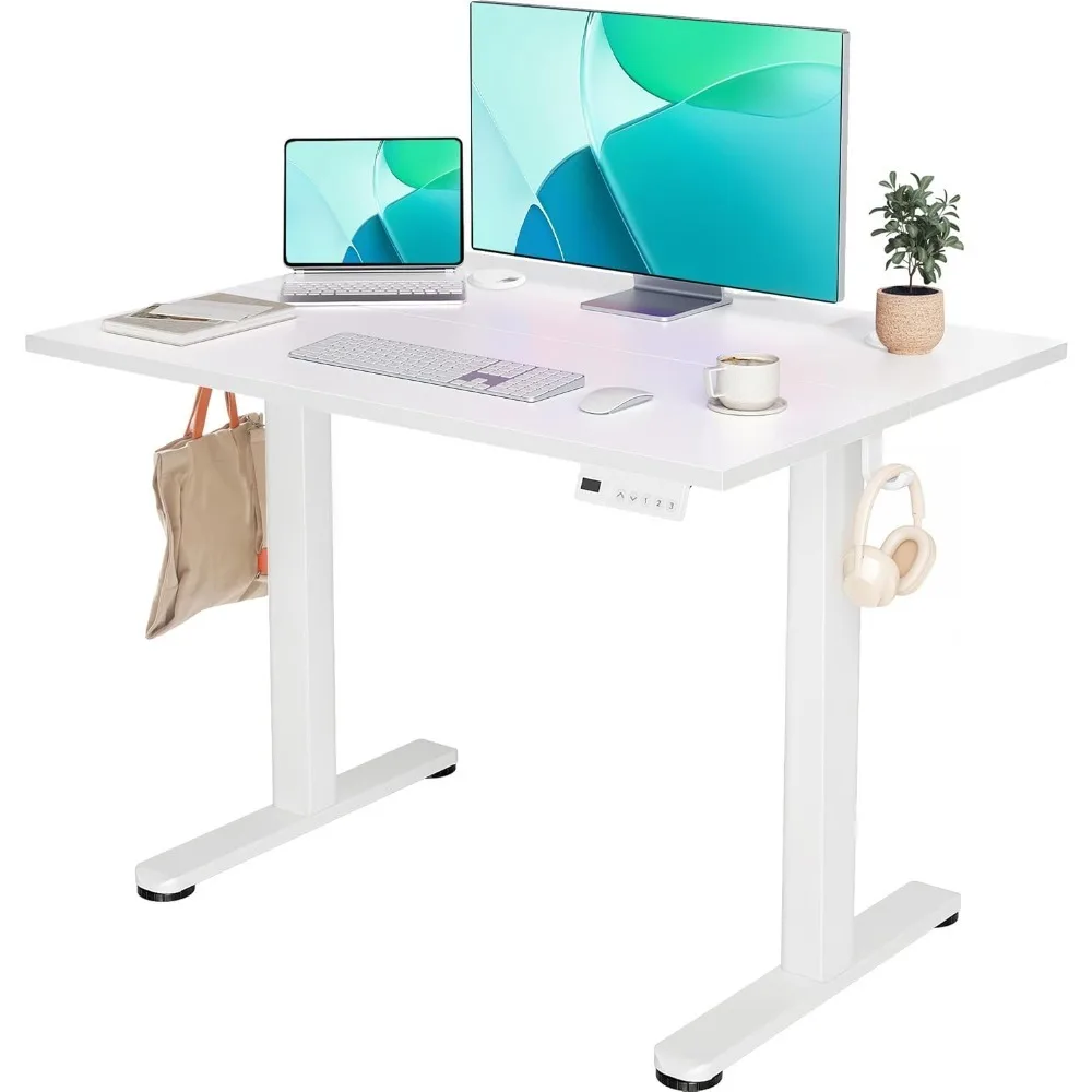 

Electric Height Adjustable Standing Desk 40 x 24 Inches Home Office Table with Cable Management Splice Board White Frame and