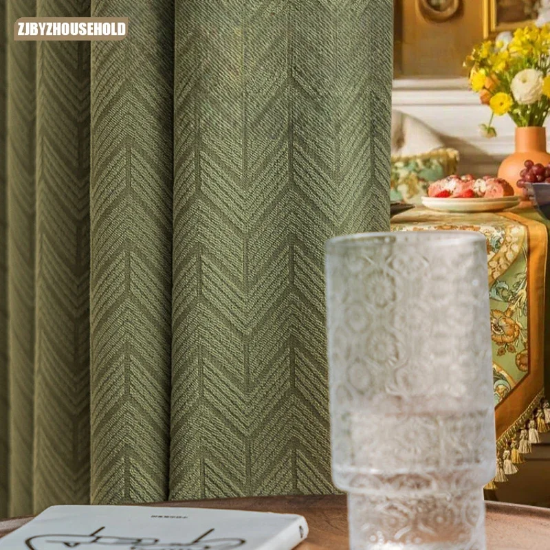 

American Curtains for Living Dining Room Bedroom Vintage Blackout Light Luxury Simple Chenille Country Rustic Green