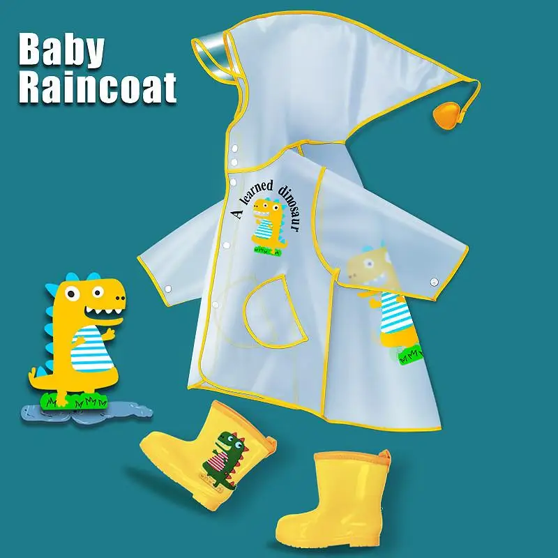 Children's Raincoat Waterproof Duckling Design Hooded Transparent Raincoat for Kindergarten And Primary School Kids