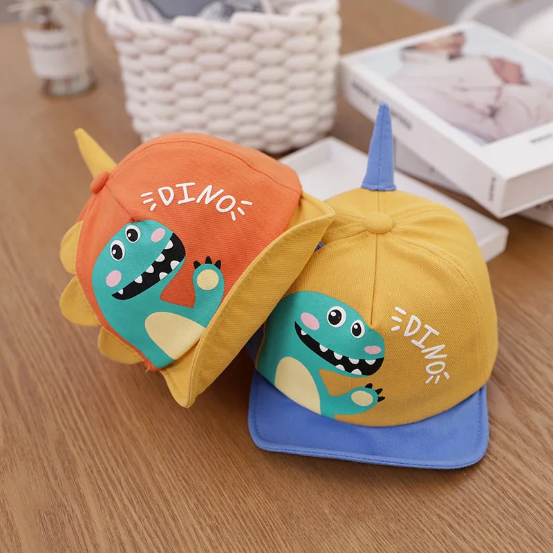 Cute Cartoon Baby Baseball Cap Spring Summer Dinosaur Baby Boy Girl Outdoor Sun Hat Soft Brim Adjustable Kids Visor Caps 1-2Y