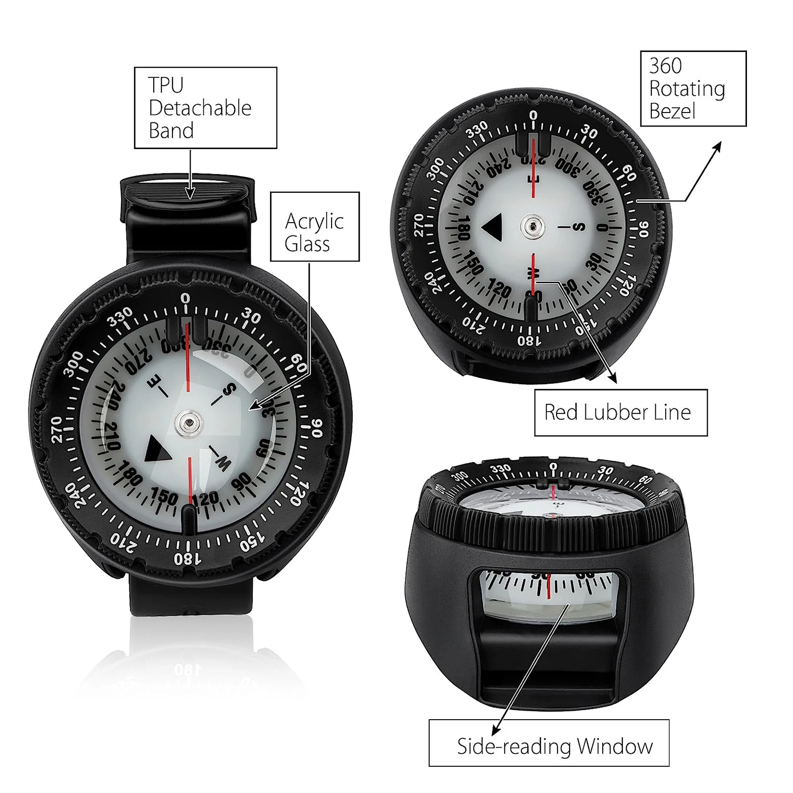 Digital Underwater 50m Diving Compass Professional Waterproof Navigator Digital Scuba Luminous Balanced Watch for Swimming