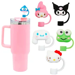 HelloKitty Sanrio Dustproof Straw Cap Sanrio Cinnamoroll Cute Cartoon Silicone Straw Cap Kuromi Cup Decorations Party Props Gift