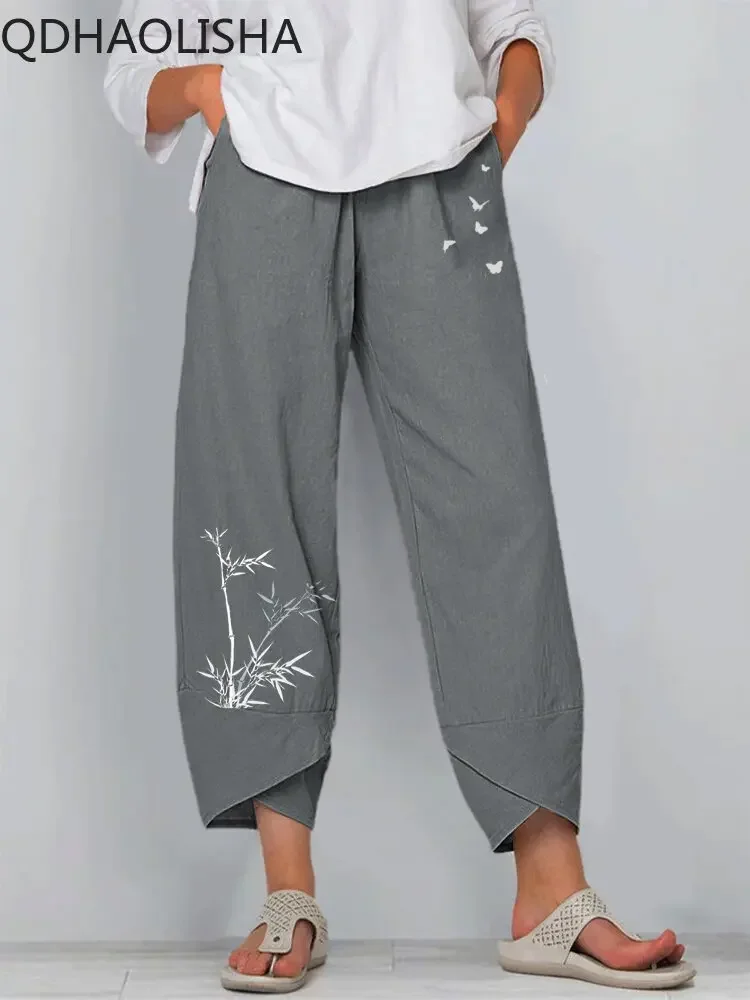 Baggy Pants Woman Korean Fashion Elastic Waist Cotton Loose Casual  Ankle Trousers Streetwear High Waist Summer Women's Pants