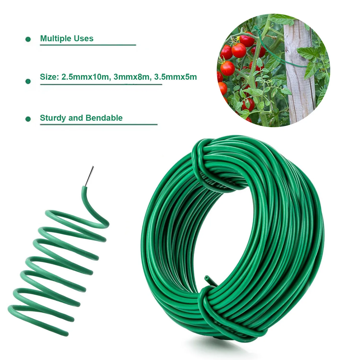 5/8/10m Garden Plant Tying Rope Green Flexible Garden Support Line Reusable Coated Wire Rope Suitable for Fixing Climbing Plants