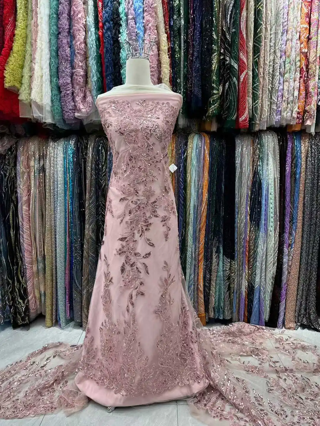 

2026 High Quality African Nigerian ulle Lace Fabric Guipure Embroidery Net lace fabric With Sequins Beads fabric QH0035