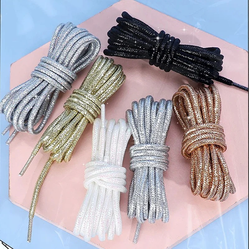 fashion color Flash shoelaces outdoor sport wear resistant circular Sports shoelaces metallic luster Gold Silver Flat shoe laces