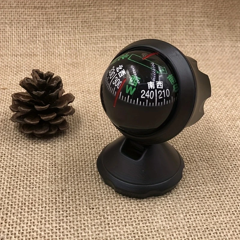 1PC 360 Degree Rotation Waterproof Vehicle Navigation Ball Shaped Car Compass With Suction Cup Practical And Portable