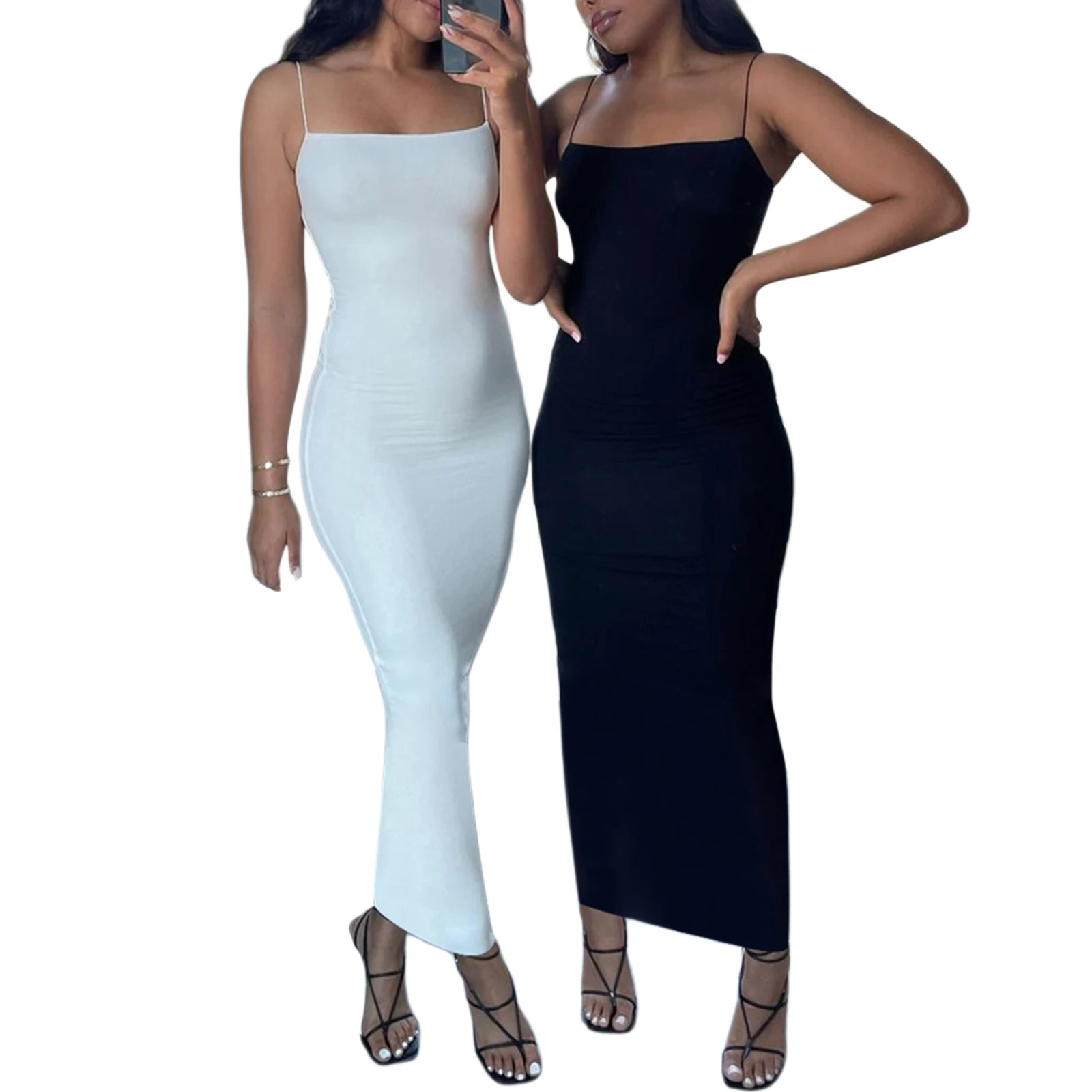 Women Sexy Midi Dress Elegant Sleeveless Spaghetti Strap Club Cocktail Dress Bodycon Dresses for Women Sexy