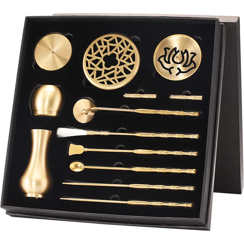 

10pcs Brass Incense Set Sandalwood Powder Wax Melt Incense Burner Home Portable Hand Fragrance Making Seal Moulding Tools