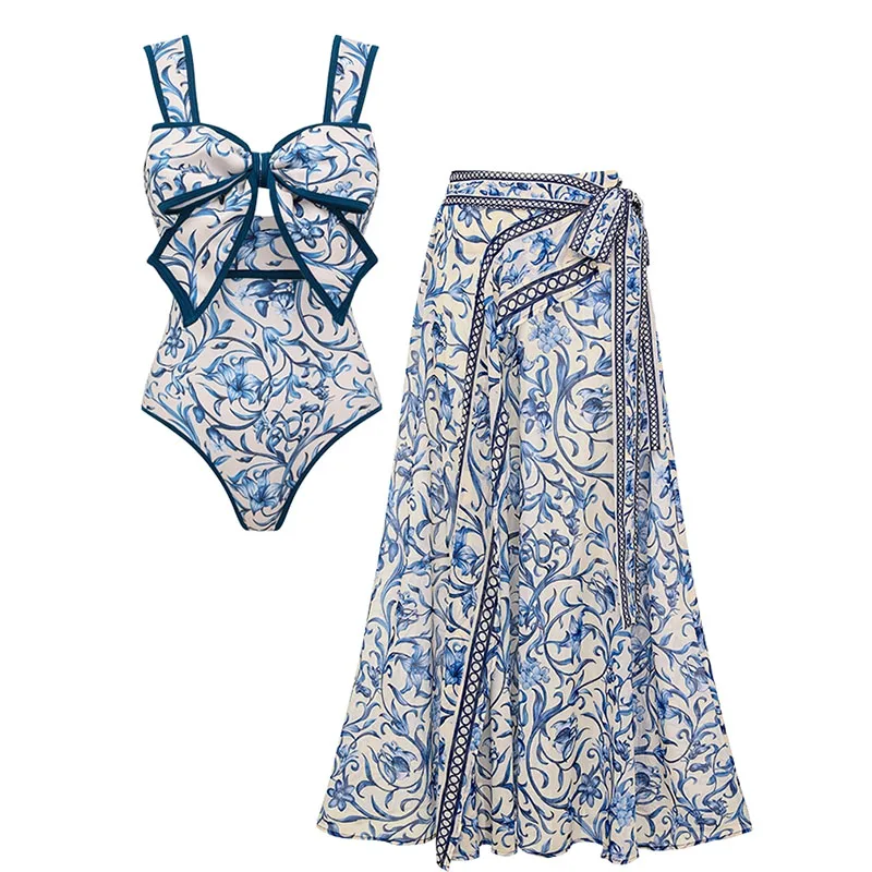 Sexy Bikini Sets One Piece Swimsuit Summer Women Bowknot Cover Up New Luxury Elegant Brazilian Beach Bathing Suit Swimwear