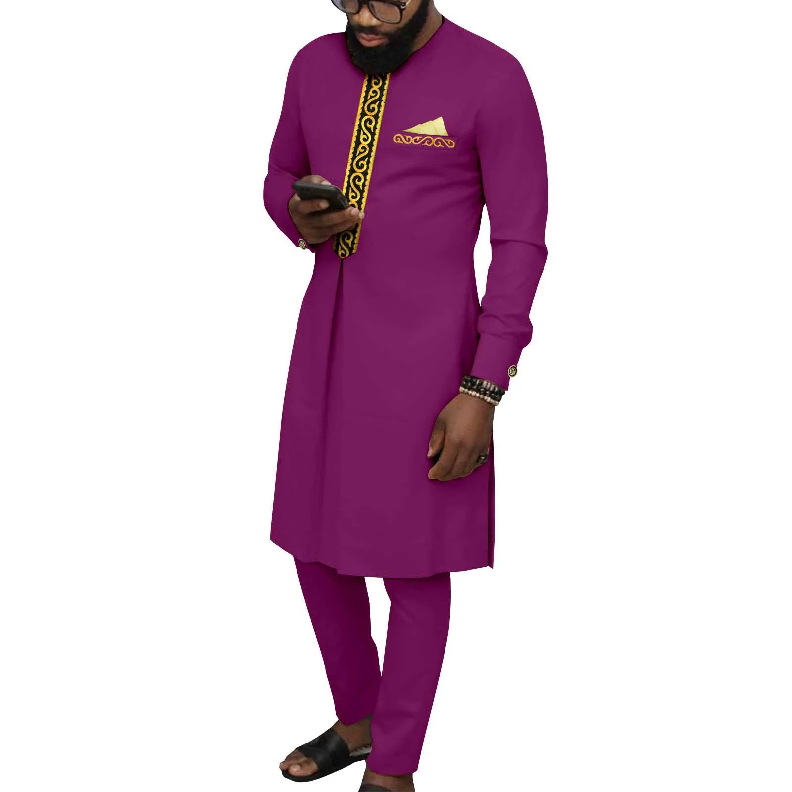 Африканские костюмы для мужчин, комплект из двух предметов, жаккардовые Дашики с длинными рукавами и брюки, традиционный комплект одежды для вечеринок