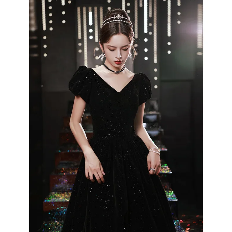 Sexy Long Sleeve One-shoulder Long Prom Dress Deep V Neck Black Evening Party Dresses Women