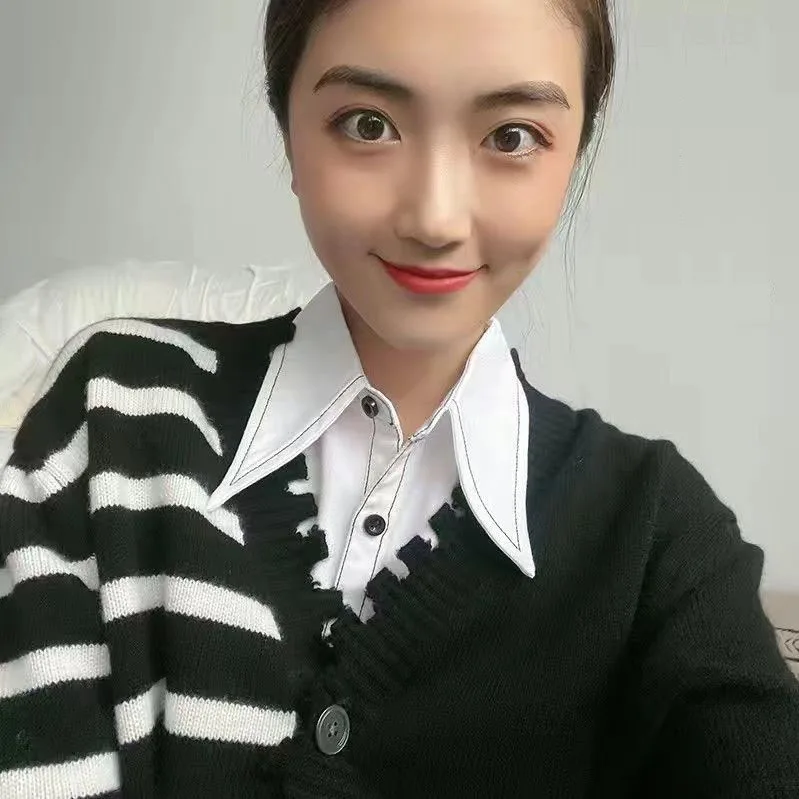 Wide Lapel Shirt Fake Collar For Shirt Collars Solid Shirt Lapel Blouse Top Men Women Black White Girls Top Clothes