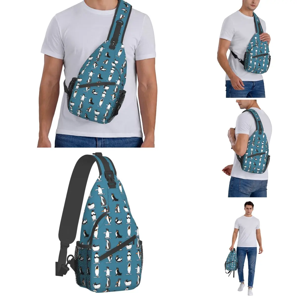 Schattige Pinguïn Yoga Sling Bag Borst Crossbody Schouder Rugzak Wandelen Reizen Dagrugzakken Cartoon Dier Cool School Tassen