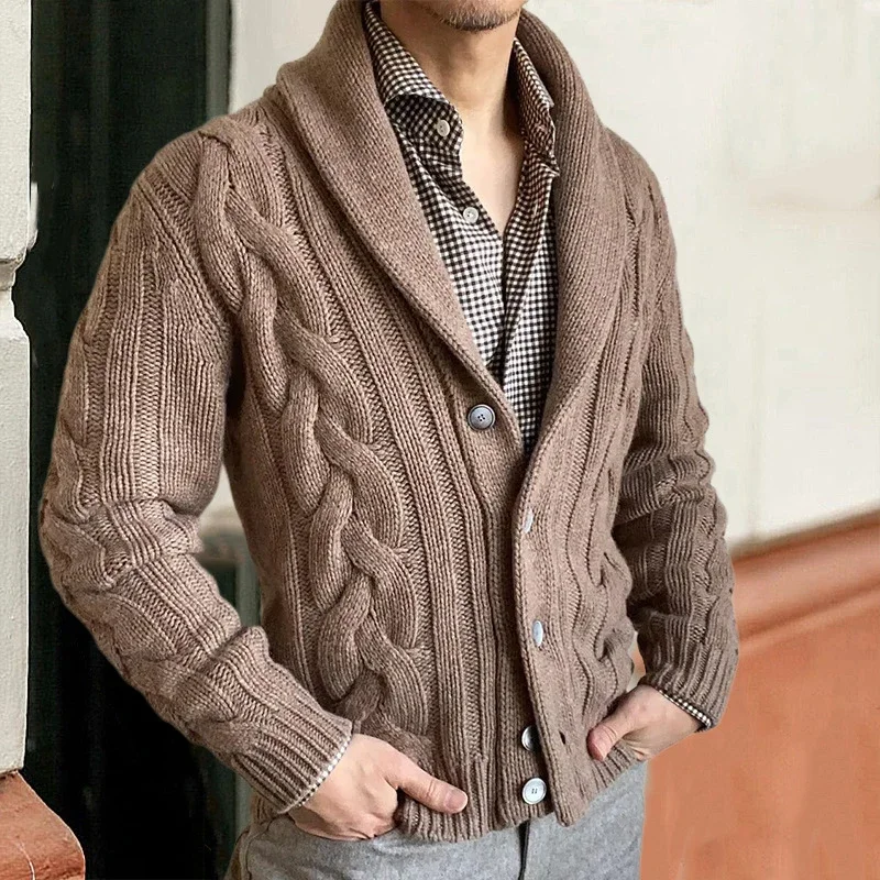 Cardigan à manches longues pour hommes avec col croisé, pull chaud, manteau masculin, tricots décontractés, vêtements de mode, automne, hiver