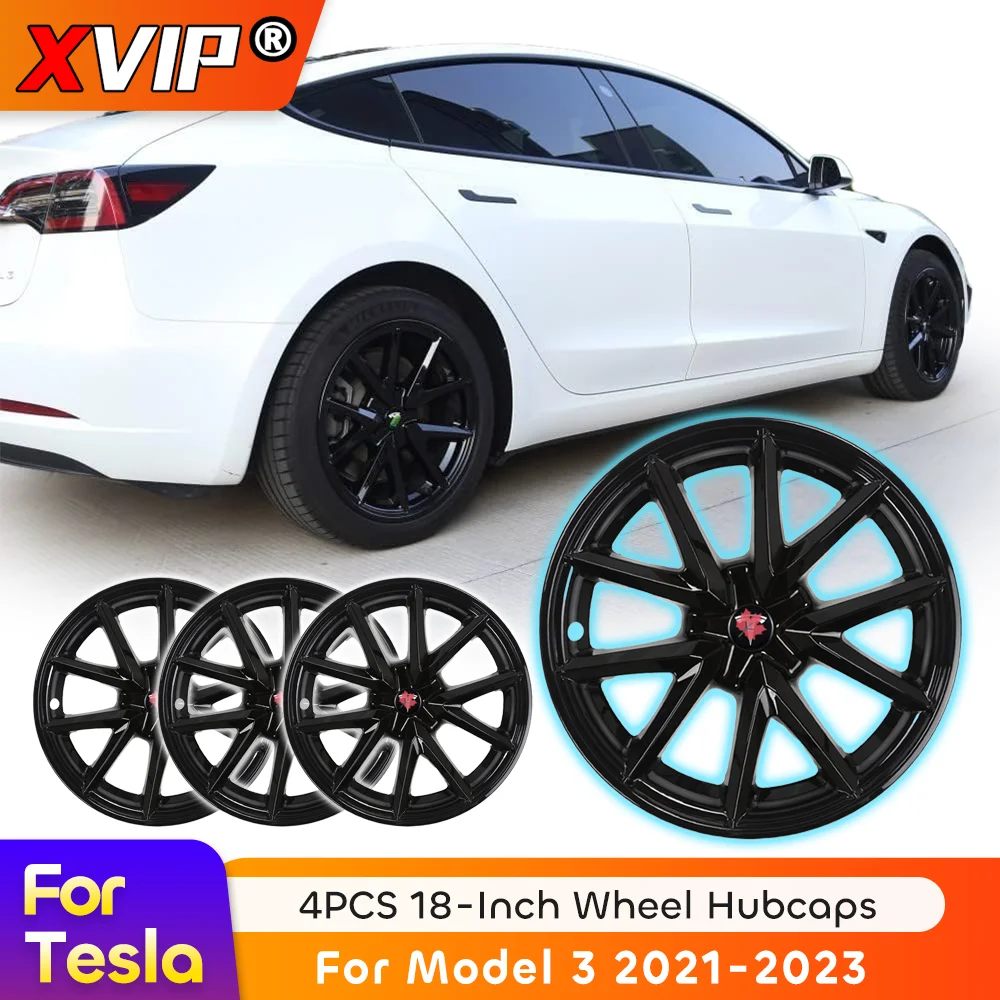 XVIP Sport Style 4PCS HubCap 18\'\' For Tesla Model3 2021-23 Replacement Automobile Rim Cover Wheel Cover Glossy Matte White Black