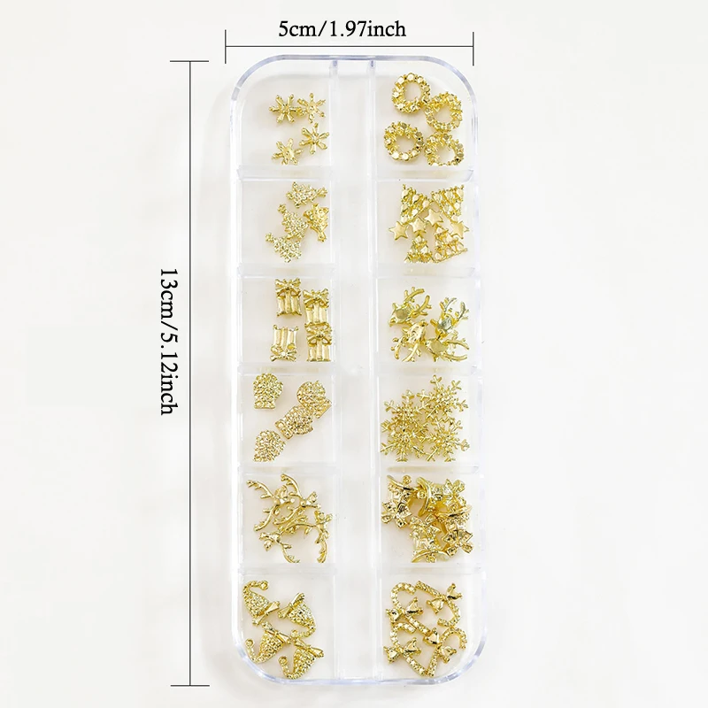 12 grades 3d decorações de arte de unhas de luxo liga brilhante strass gemas natal charme de unhas diy acessórios de unhas