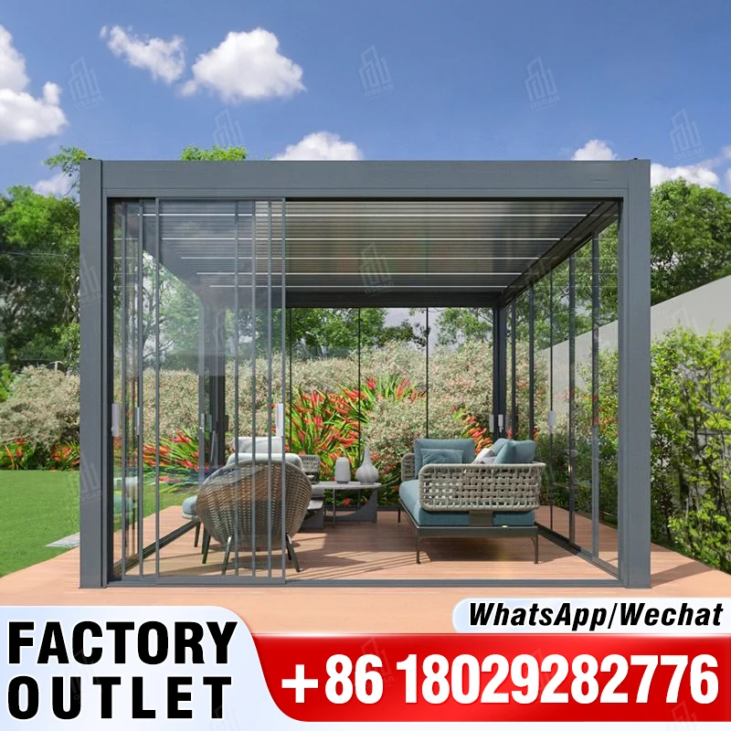 3x4m Heavy-Duty Aluminum Outdoor Pergola with Retractable Sun Shade Canopy, pergola kit bracket bioclimatic pergola