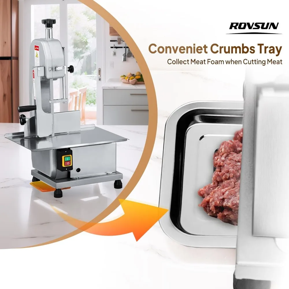 Máquina elétrica de serra de osso de grau comercial 750W para carne congelada, espessura de corte de 0,16-7,9 polegadas, 6 lâminas incluídas