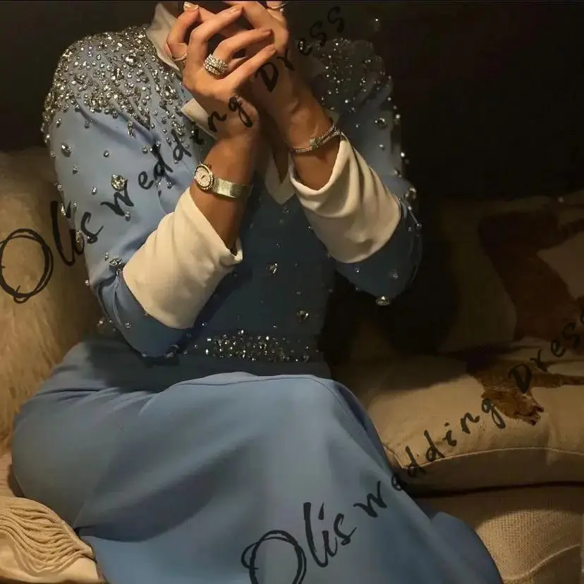 

customized Long Sleeves Prom Dresses A line Sequins Evening Dresses Crystal Beaded V-Neck Customized Formal Occasion Party Gowns