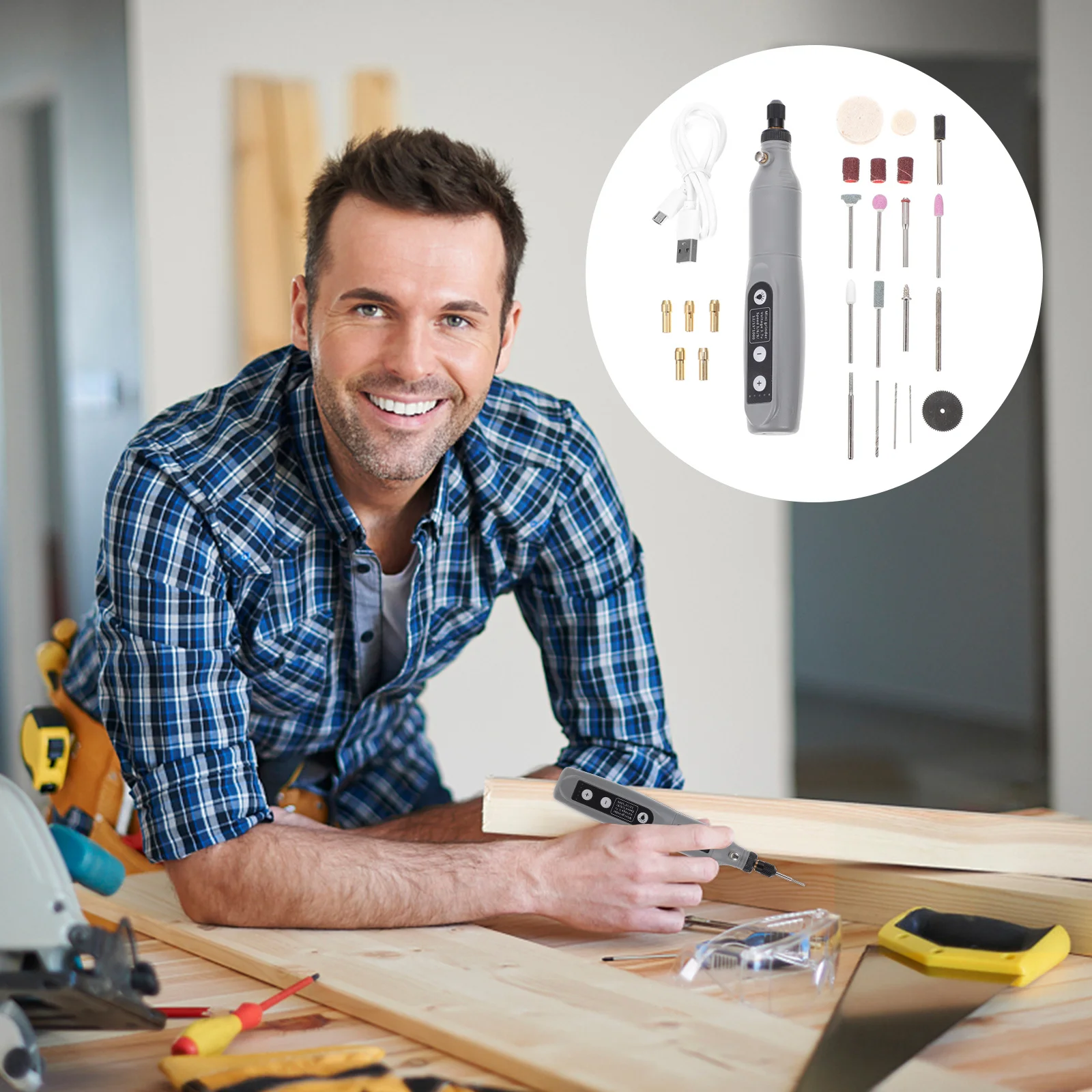 

1Set Handheld Grinder Mini Electric Engraver Pen Wireless Polishing Tool LED Light Adjustable Engraving Machine