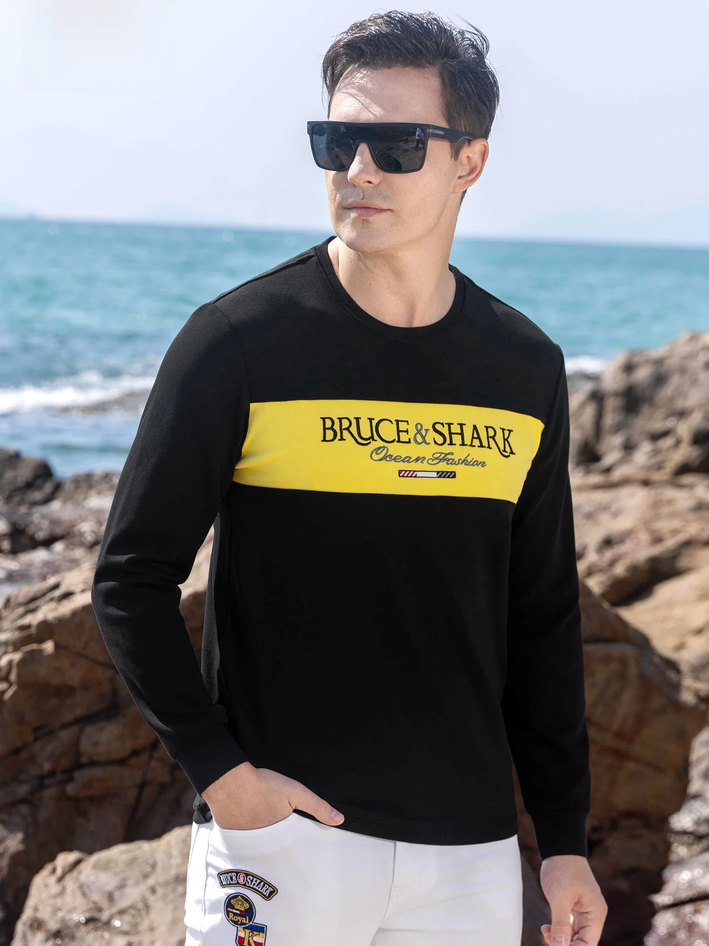 

Men's Loose Fit Long Sve T-irt Embroidered Thi Base irt Faionable Urban Sle Breathable Warmth Beach to Streetwear