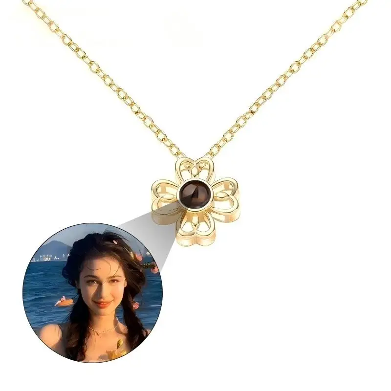 Custom Photo Projection Necklace for Women Copper Personalized Picture Heart Wing Flower Necklaces Valentine's Day Jewelry Gift