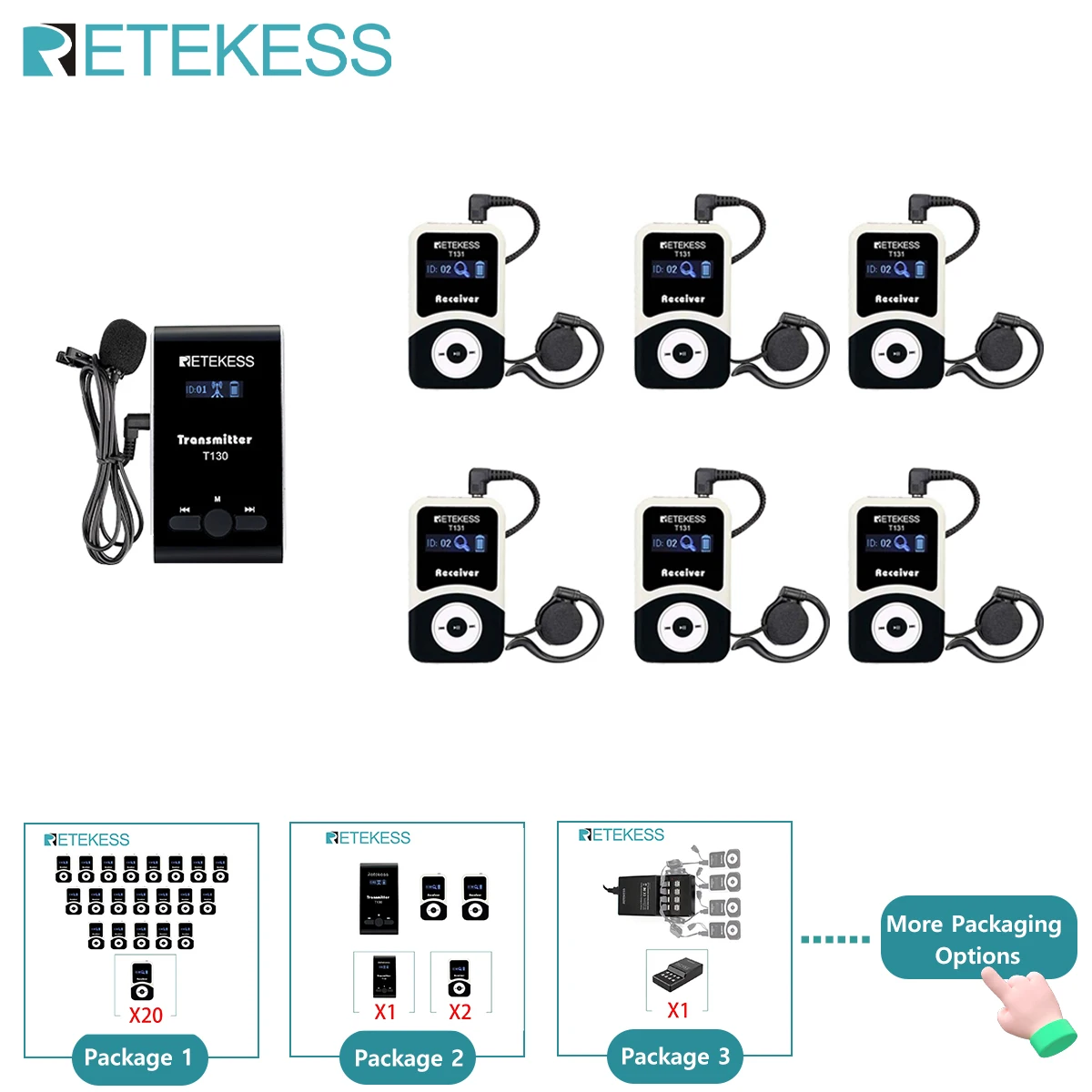 RETEKESS T130 T131 Tour Guide System Wireless Audio Guide Portable Mic Transmitter Receiver Set For Museums Tourist Conference