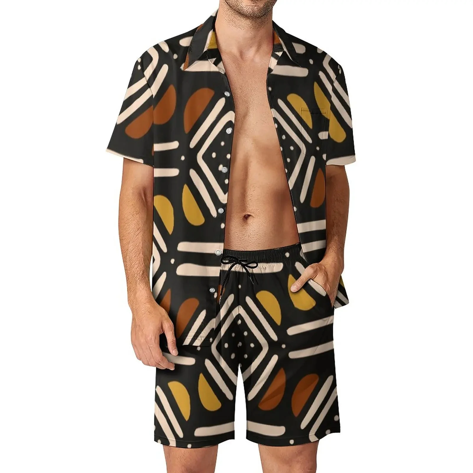 Conjuntos de camisa Retro africana para hombre, camisas de manga corta con estampado 3D, pantalones cortos de playa de gran tamaño, trajes